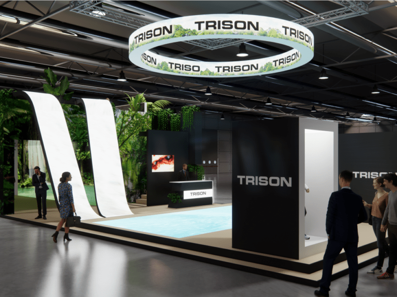 Render 3D de un diseño de stand para feria de Trison para ISE 2022